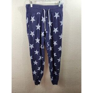 Alternative Womens S Blue Star Print Fleece Lined Mid Rise Jogger Pants Pockets
